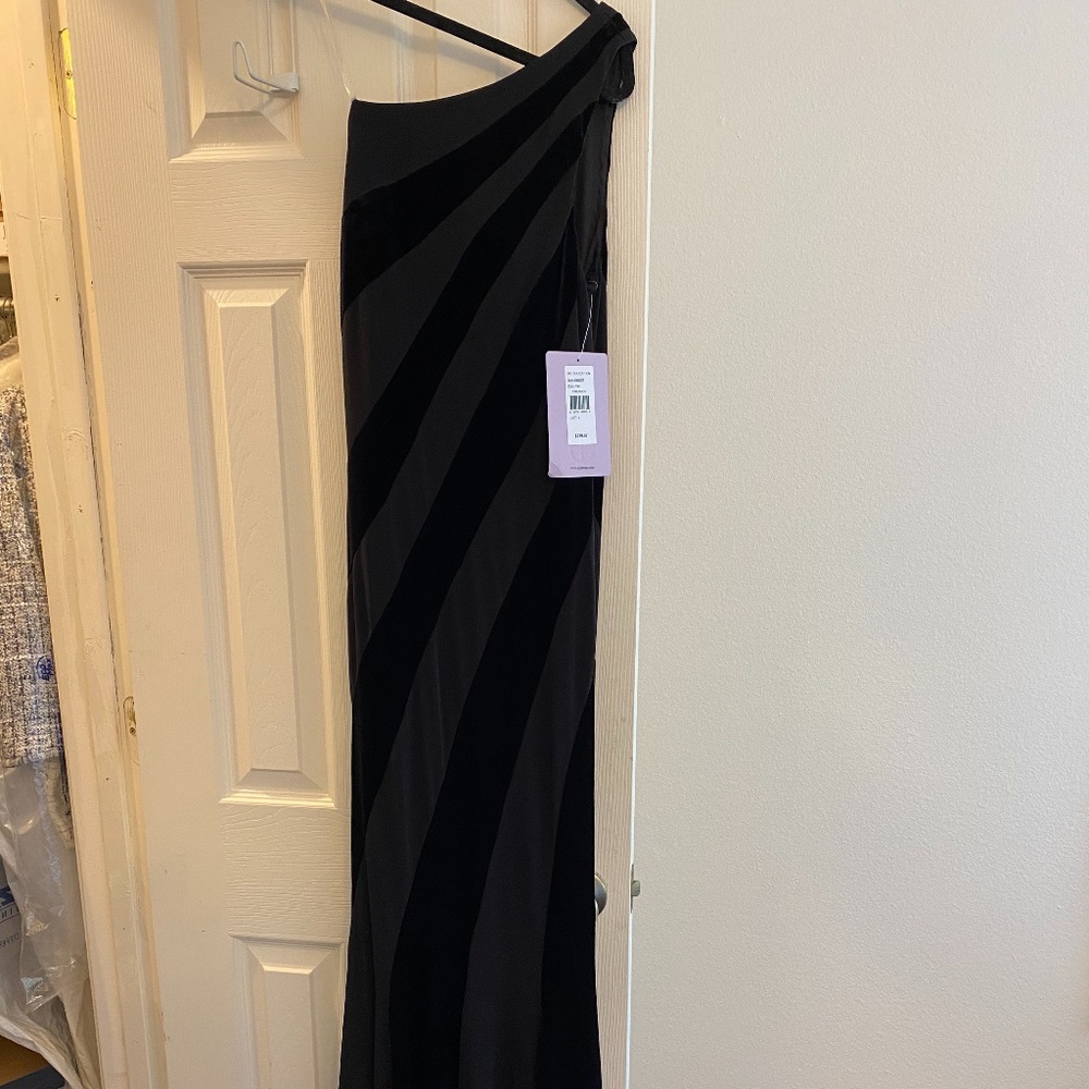 J S Collection velvet and jersey one shoulder gown